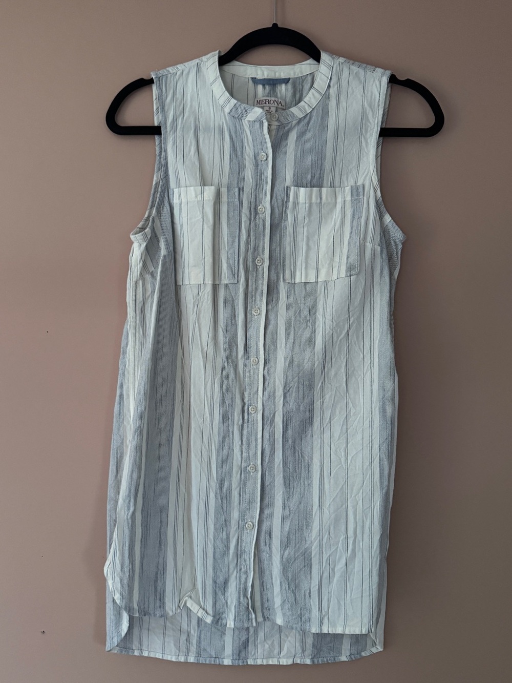 White and Blue Stripe Sleeveless Tunic